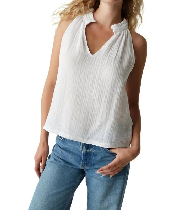 Exclusive Preview Viola Split Neck Tank Top In White
