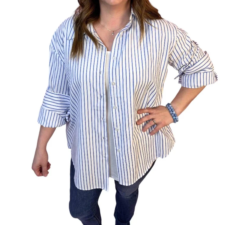 Midnight Sale Viv Open Back Top In White/blue Stripe