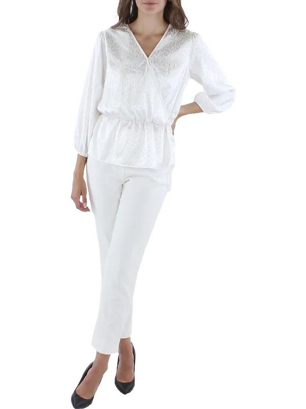Discount Extravaganza Womens Bishop Sleeves V-Neck Wrap Top