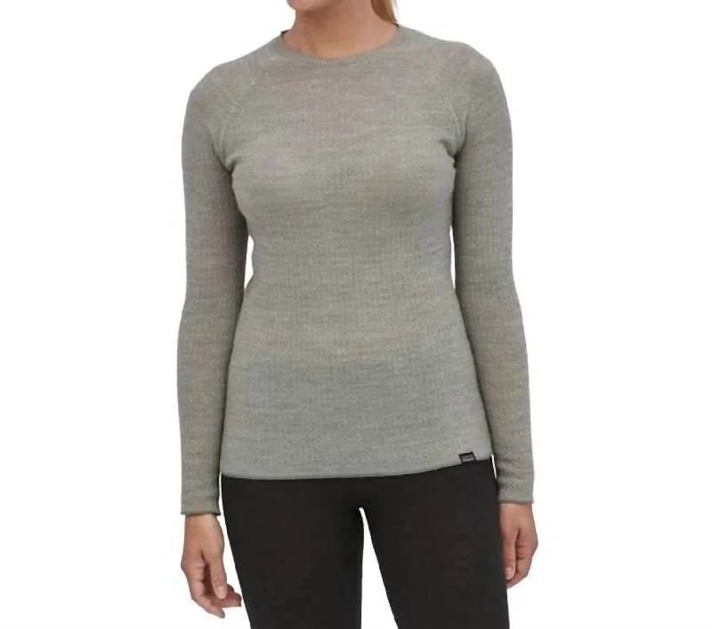 Act Now Women's Cap Air Crew Long Sleeve Top In Feather Grey X-Dye