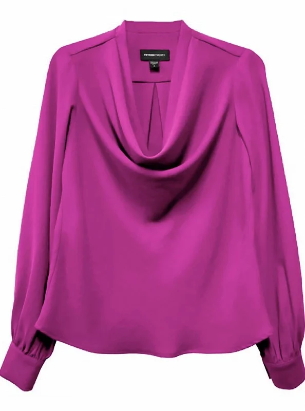 Super Bargain Women's Cowl Neck Top In Magenta