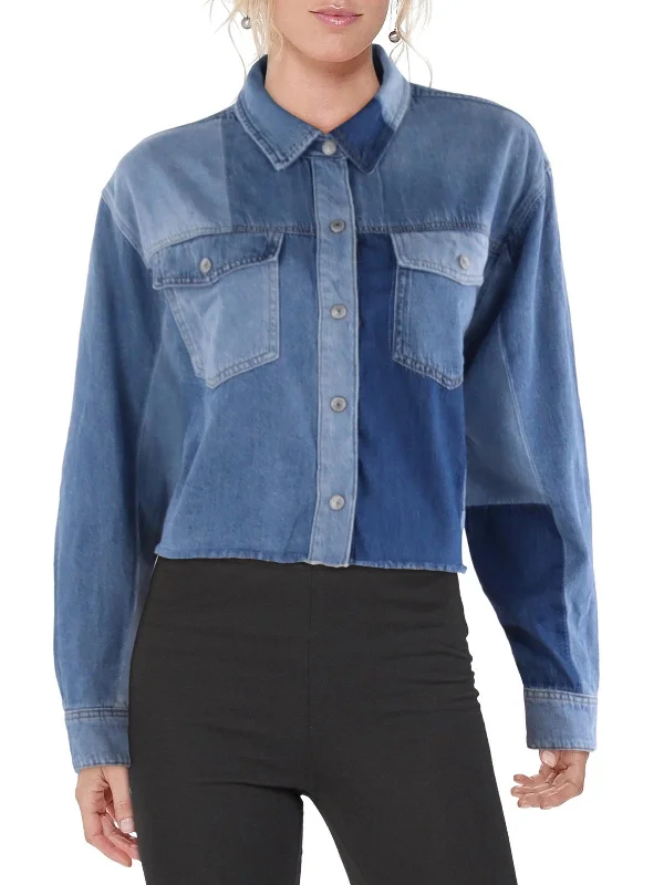 Closeout Womens Denim Cropped Button-Down Top