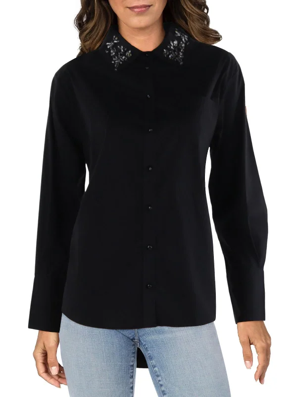 Buy Now Womens Embellished Long Sleeves Button-Down Top