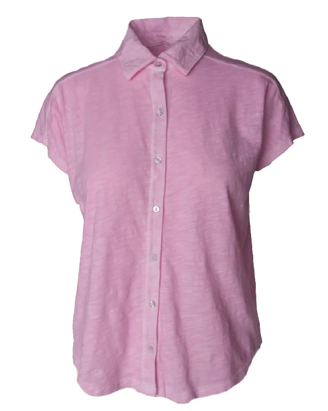 Buy More, Save More Women's Enzyme Wash Button Tee In Pink