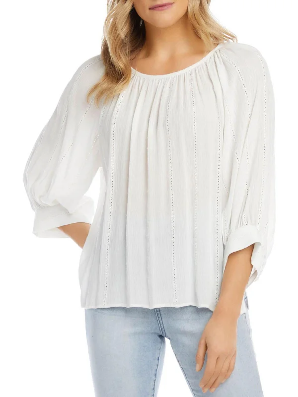 Super Bargain Womens Eyelet Boho Peasant Top