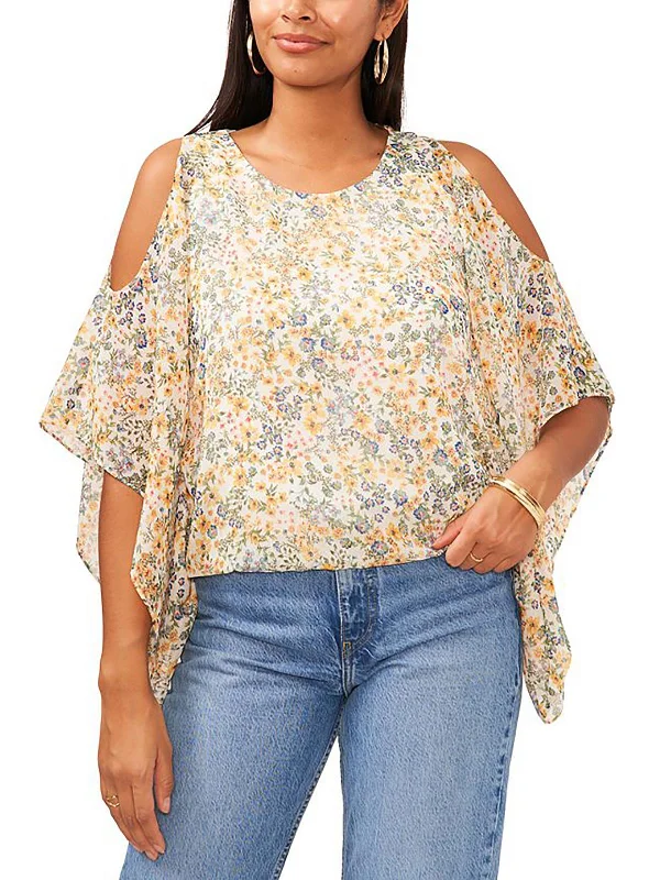 New Markdowns Womens Floral Cold Shoulder Blouse
