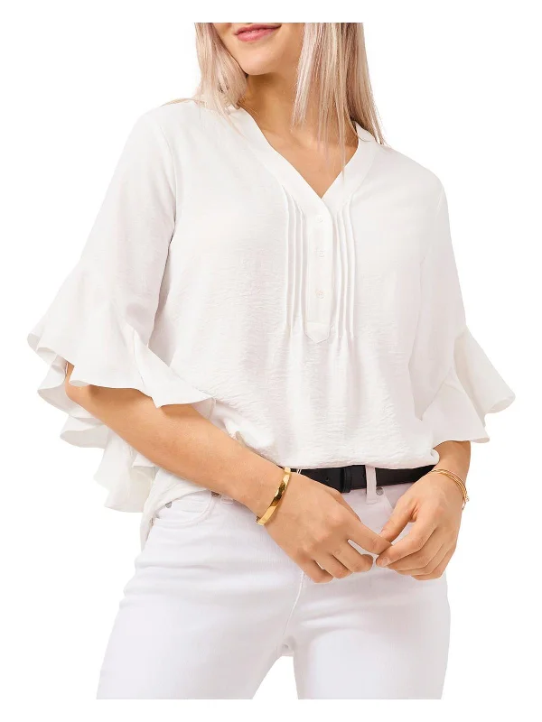 Huge Savings Womens Hi-Low Flutter Sleeves Henley Top
