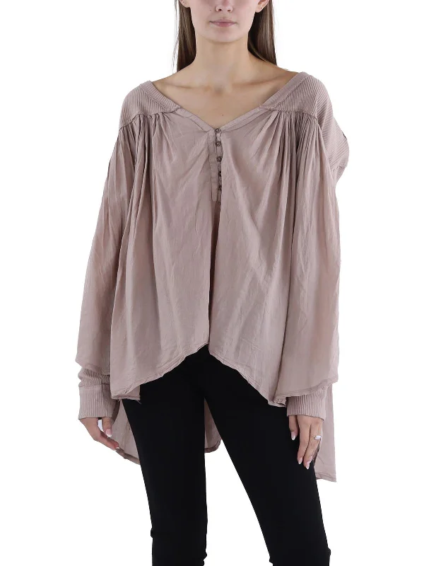 New Deals Womens Hi Low V Neck Henley