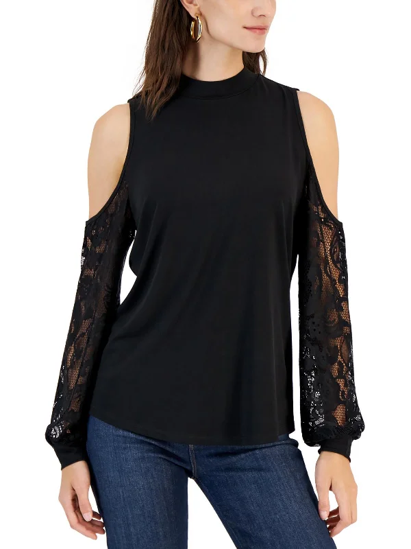 Shop and Save Womens Lace Trim Cold Shoulder Blouse