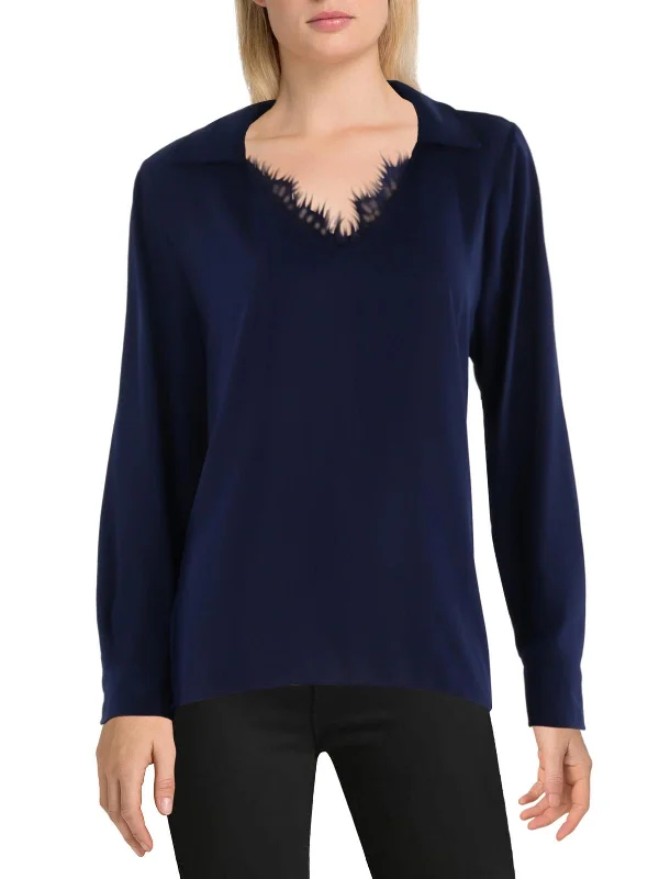Value Deals Womens Lace Trim Collared Blouse