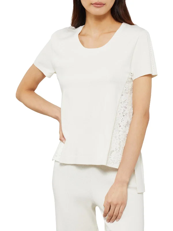 Take Advantage Womens Lace Trim Side Slit Top