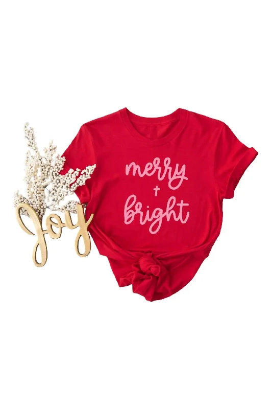 Great Deals Women's Merry & Bright Christmas Tee In Red