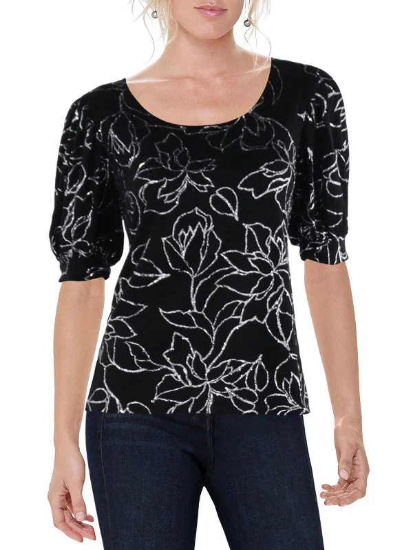 Hurry In Womens Mesh Glitter Blouse