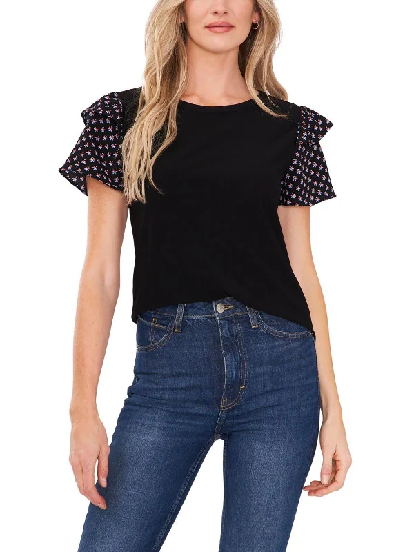 Final Markdown Womens Mixed Media Floral Blouse