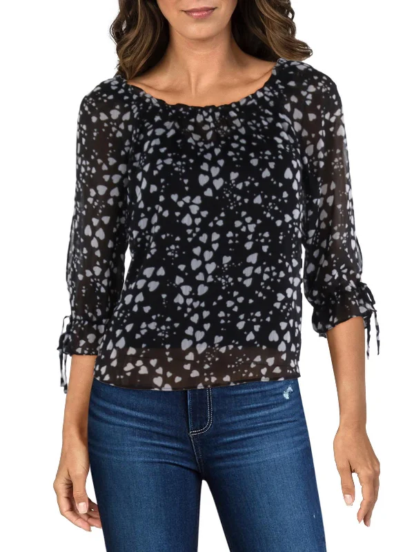Act Now Womens Printed Hearts Pullover Top