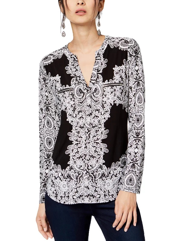 Blowout Deals Womens Printed Split Neck Top