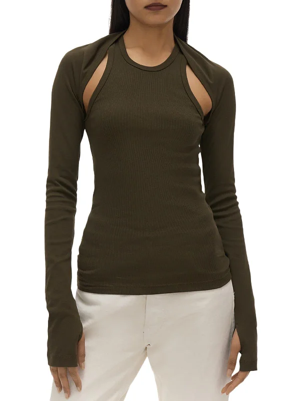 Massive Deals Womens Ribbed Cold Shoulder Top