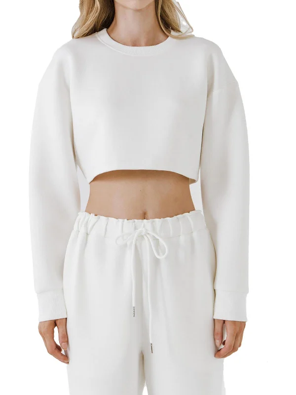 Shop and Save Womens Ribbed Trim Cropped Sweatshirt