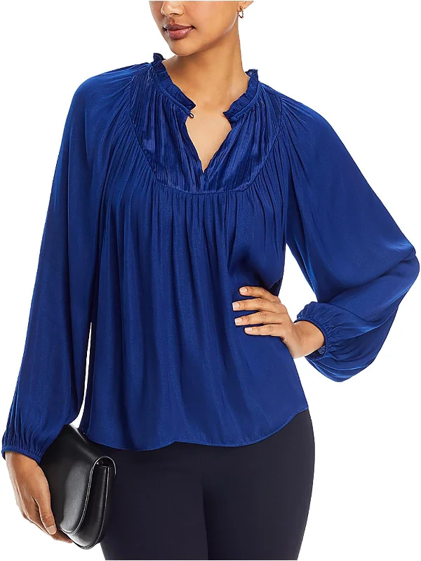 Now or Never Womens Shutterpleat Bishop Sleeve Blouse