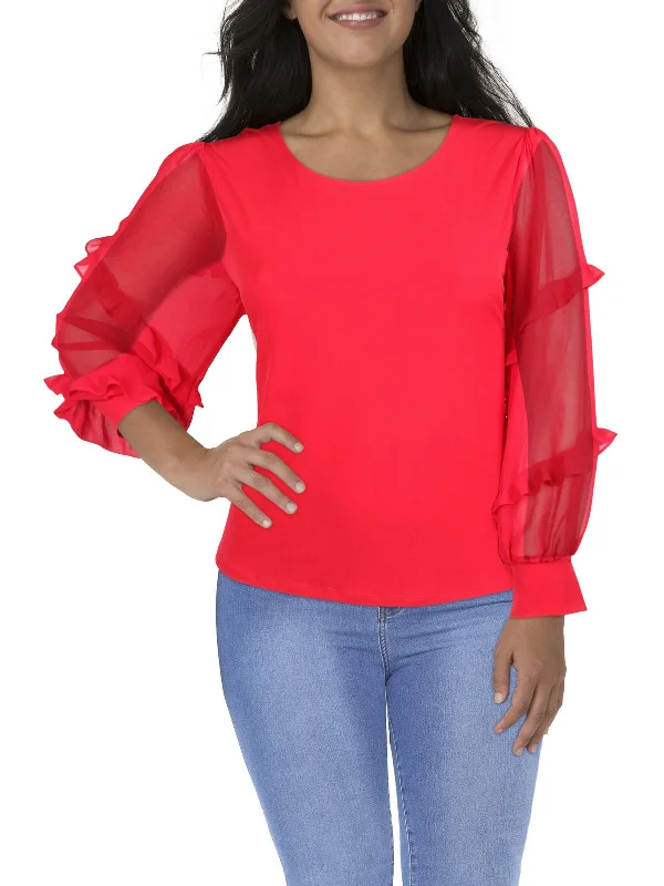 Markdowns Womens Solid Ruffle-Sleeve Blouse