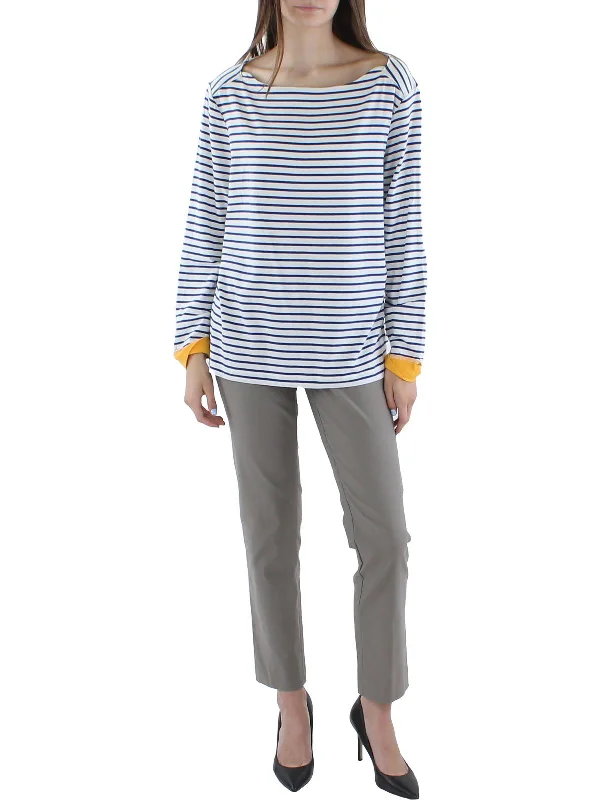 Super Bargain Womens Striped Boat Neck Blouse