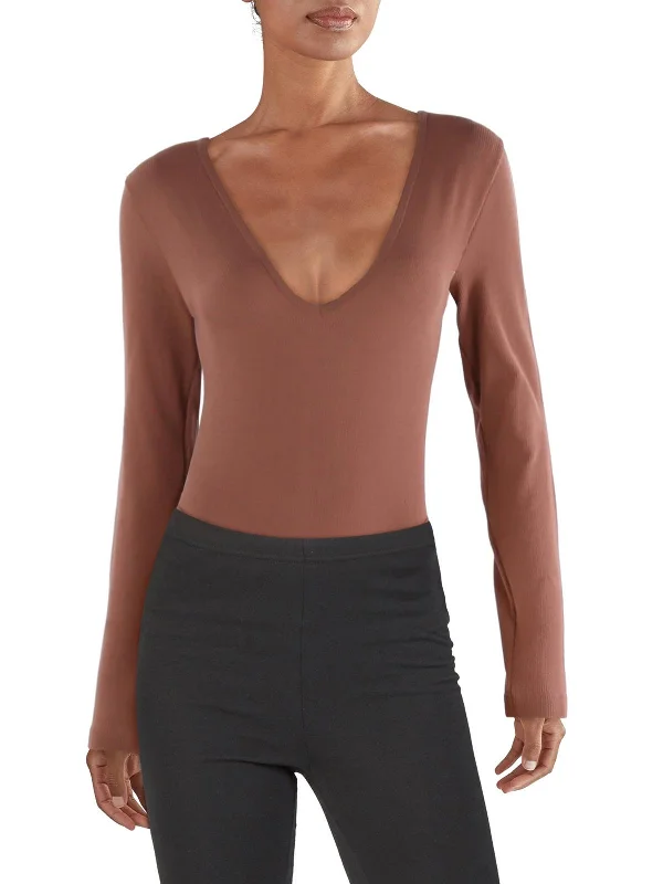 Crazy Deals Womens V-Neck Ribbed Bodysuit