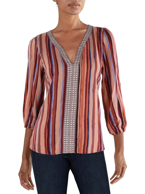 Crazy Savings Womens V Neck Striped Peasant Top