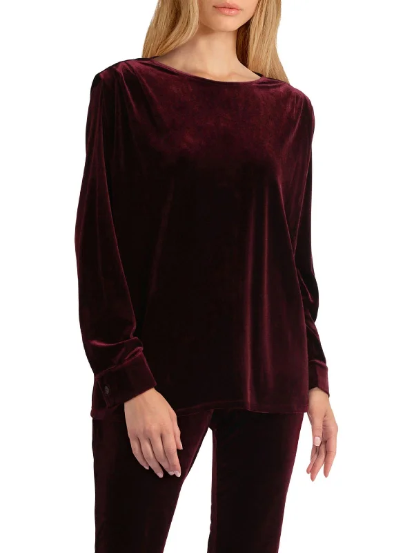 New Deals Womens Velour Boatneck Pullover Top