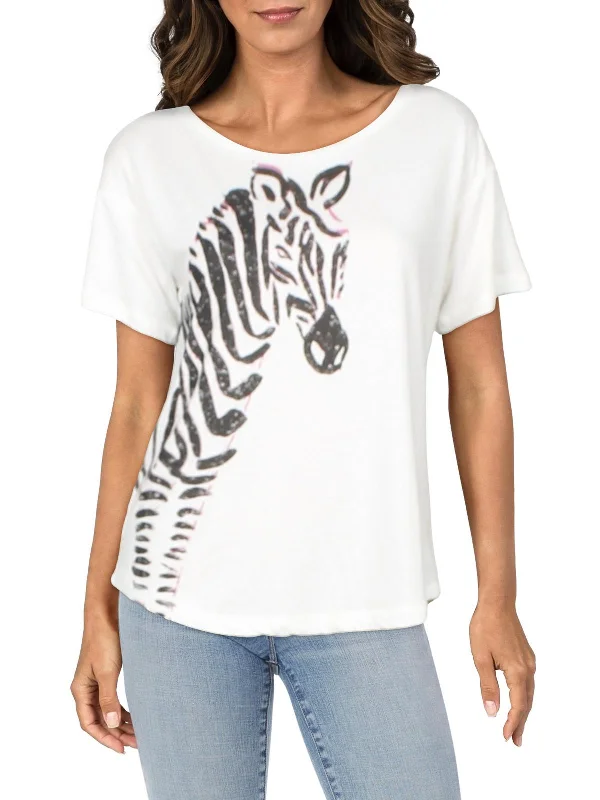 Take Advantage Womens Zebra Scoop Neck T-Shirt