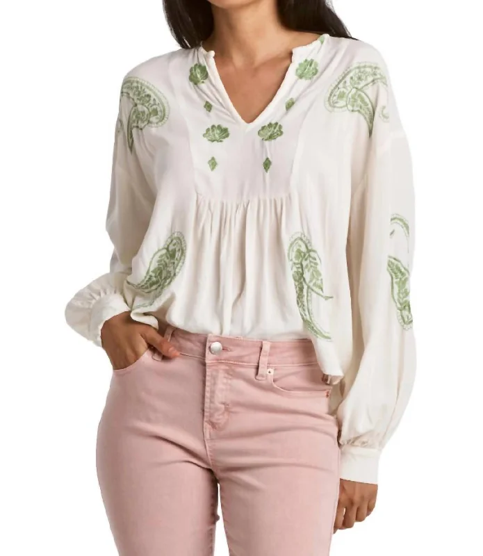 Inventory Reduction Ximena V Neck Long Sleeve In Ivory Nephrite